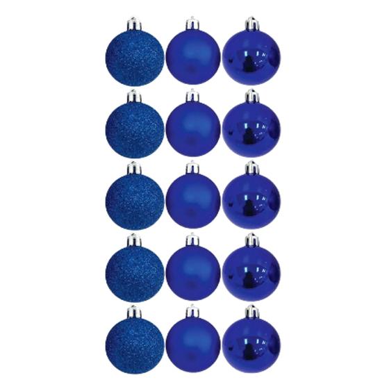 Imagem de Kit De Bolinhas De Natal Azul 3CM - Bolinhas Mistas Fosca Lisa Glitter Enfeites De Natal Rio Master
