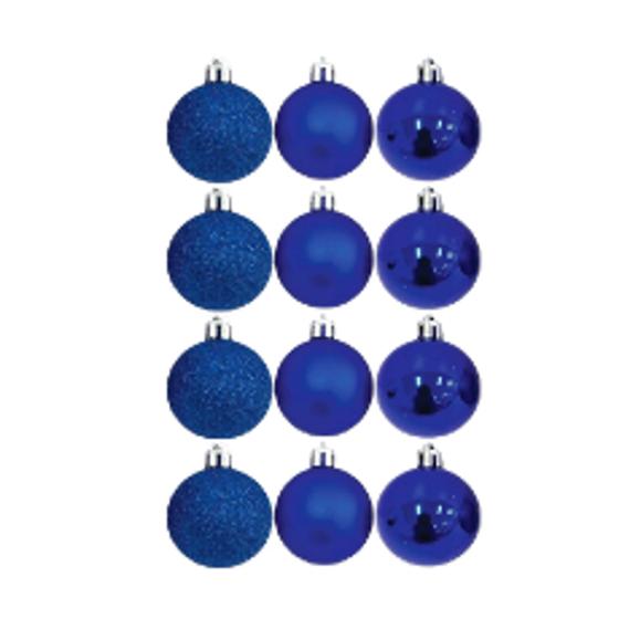 Imagem de Kit De Bolinhas De Natal Azul 7CM - Bolas Mistas Fosca Lisa Glitter Enfeites Rio Master