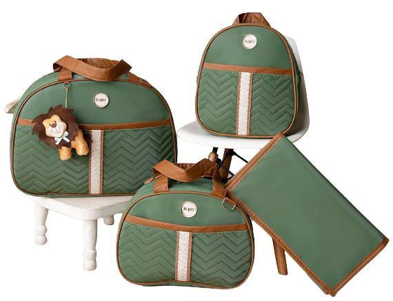 Imagem de Kit de Bolsa de Bebê para Saída de Maternidade Luxo Tema Safári em Várias Cores verde escuro leão