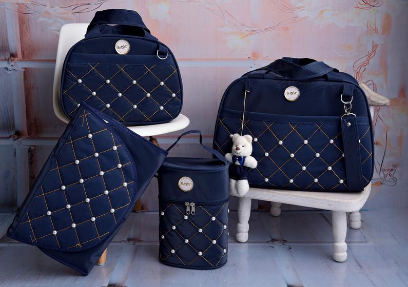 Imagem de Kit De Bolsa Mala Maternidade 4 Peças Super Luxo Perolas