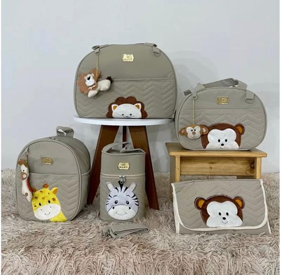 Imagem de Kit de Bolsa Saída Maternidade 5 Peças Safari, conjunto de bolsa Tiara Baby, kit de bolsa