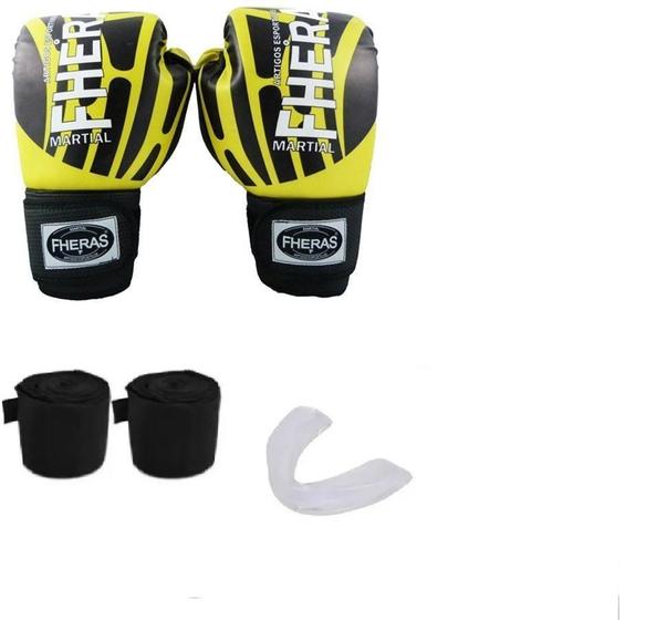 Imagem de Kit de Boxe Muay Thai Fheras Elite Amarelo e Preto 12 Oz