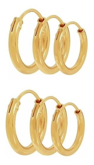 Imagem de Kit De Brinco Trio Com 3 Argolas Prata Com Banhada Ouro 18K