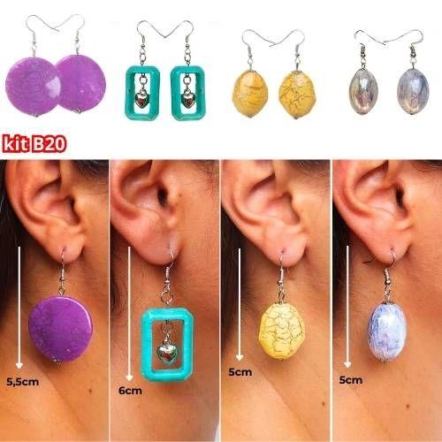Imagem de Kit de brincos feminino com 4 pares diversos tamanhos e cores