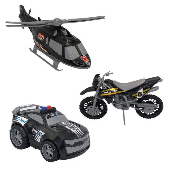 Imagem de Kit De Brinquedos De Polícia Com Carro Moto E Helicóptero