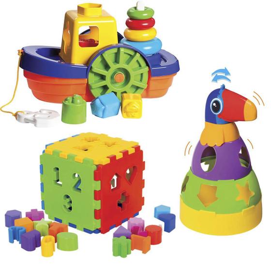 Imagem de Kit De Brinquedos Educativos Barco + Tucano + Cubo