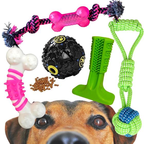 Imagem de Kit De Brinquedos Para Cachorros 5 Mordedor Escova Dente Pet