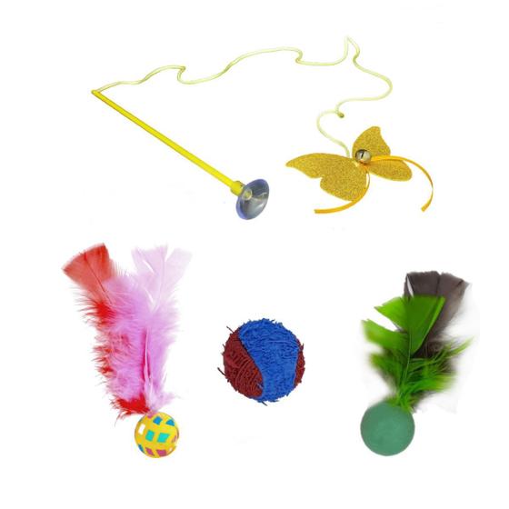 Imagem de Kit de Brinquedos para Gatos Varinha Ventosa Borboleta e Bolinhas
