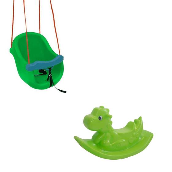 Imagem de Kit de Brinquedos Playground - Gangorra Tipo Balance do Mundo dos Dinossauro Verde  + Balança Radical Verde 