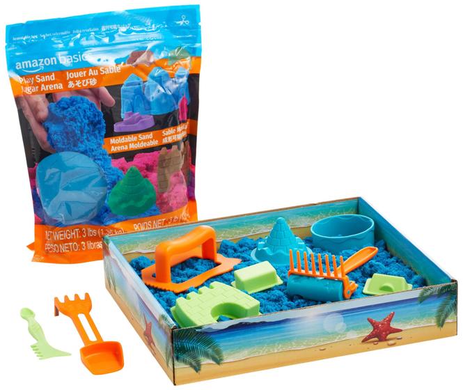 Imagem de Kit de brinquedos sensoriais de areia Amazon Basics com moldes Castle 1,36 kg azul