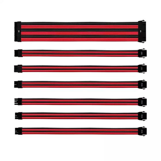 Imagem de Kit de cabo de extensao sleeved psu 30 cm com capa de pvc cooler master - vermelho e preto - cma-nest16rdbk1-gl