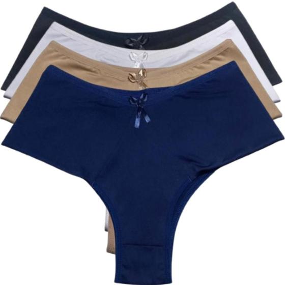 Imagem de Kit De Calcinhas Feminina Com 4 Unidades Feminina Tanga Lateral Lingerie Adulto Microfibra Calsinha