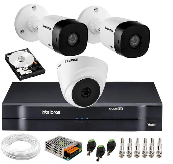 Imagem de Kit De Câmeras Intelbras Com 2 Bullet Externas e 1 Dome Interna DVR Híbrido MHDX C/Hd 250gb