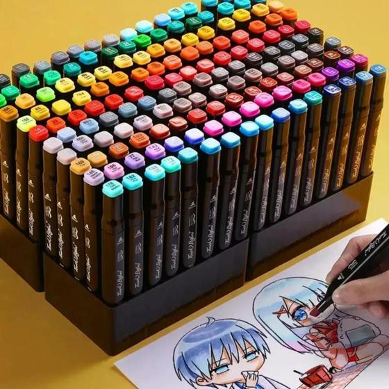 Imagem de kit de Canetas Marcador Permanente Ponta Dupla 40 Cores Tiktok Desenho Lapis Marcador Profissional Escolar Duas Pontas Hidrográfica