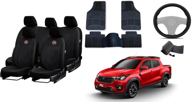 Imagem de Kit de Capa de Couro para Strada 19-24 + Tapetes e Acessórios de Volante