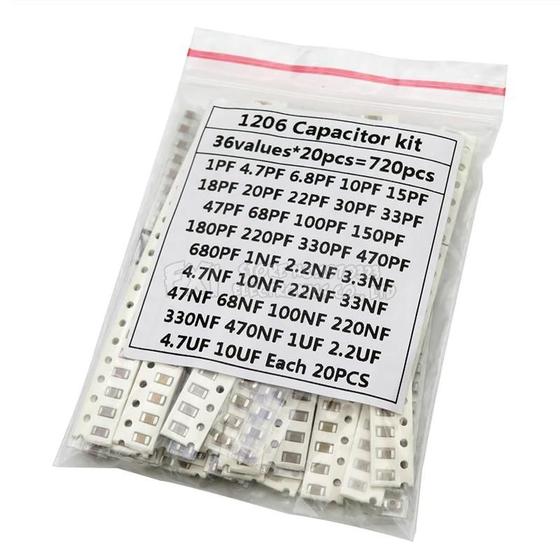 Imagem de Kit de Capacitores Cerâmicos SMD 1pF-10uF - 36 Valores (1206, 0603, 0805)