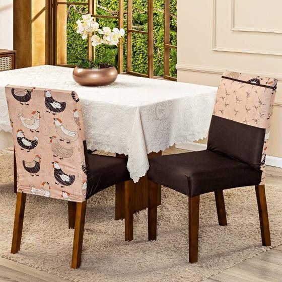 Imagem de Kit de Capas de Cadeira Jantar Estampadas Ajustável com Elástico 04 Peças - Protetora Cozinha Malha Gel Helanca