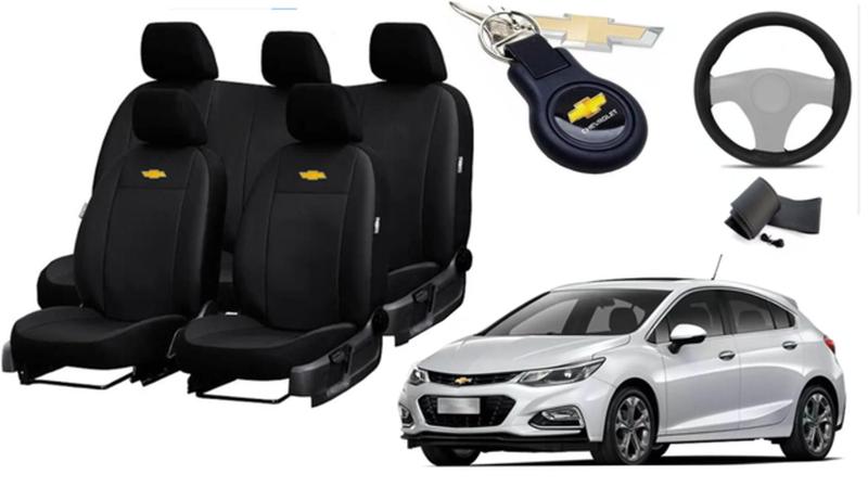 Imagem de Kit de Capas de Couro de Designer para Cruze 2019 - Couro Impermeável + Chaveiro + Capa de Volante