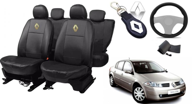 Imagem de Kit de Capas de Couro Impermeável Renault Megane 1998 a 1999 + Capa de Volante com Agulha + Chaveiro