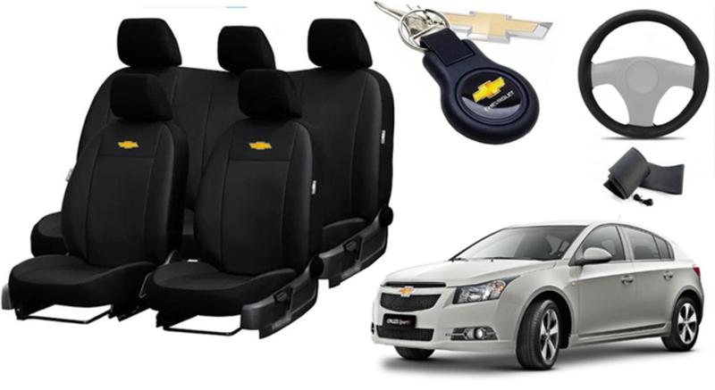 Imagem de Kit de Capas de Couro para Cruze 2015 - Couro Impermeável + Chaveiro + Capa de Volante