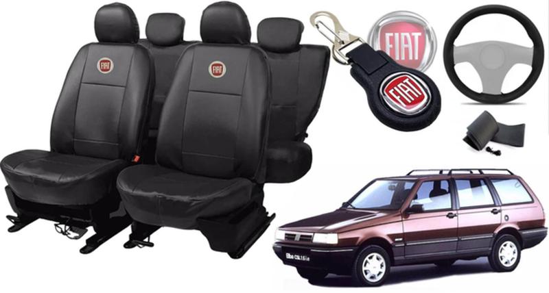 Imagem de Kit de Capas de Couro para Elba 1989-1990 - Couro Impermeável + Chaveiro + Capa de Volante