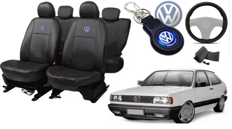 Imagem de Kit de Capas de Couro para Gol 1987 - Couro Impermeável + Chaveiro + Capa de Volante