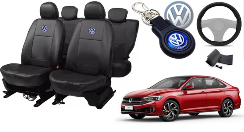 Imagem de Kit de Capas de Couro para Jetta 2020 - Couro Impermeável + Chaveiro + Capa de Volante