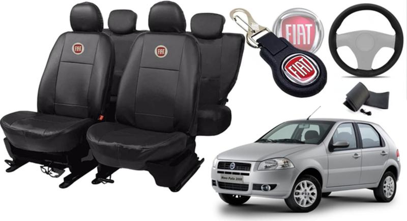 Imagem de Kit de Capas de Couro para Palio 2005 a 2006 - Couro Impermeável + Chaveiro + Capa de Volante