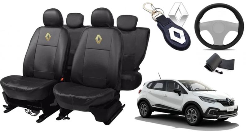 Imagem de Kit de Capas de Couro para Renault Captur 2018 - Couro Impermeável + Chaveiro + Capa de Volante