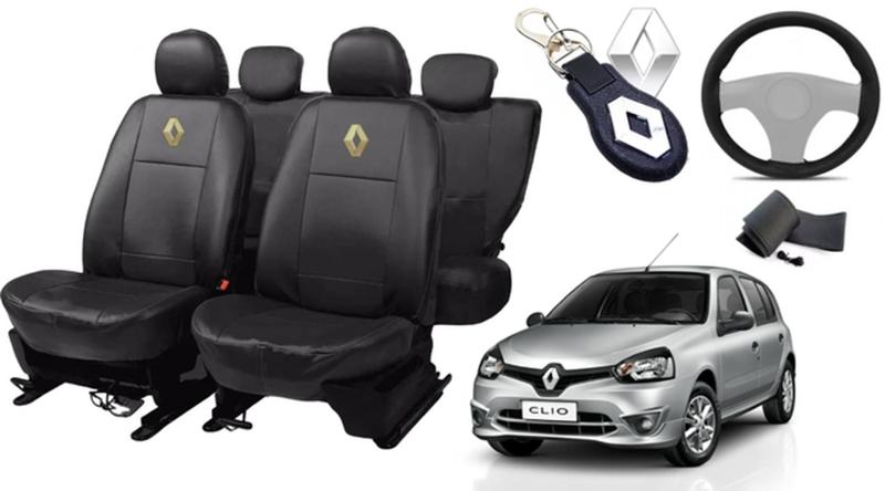 Imagem de Kit de Capas de Couro para Renault Clio 2014 com Chaveiro e Capa de Volante