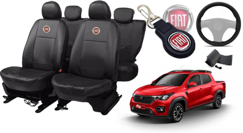 Imagem de Kit de Capas de Couro para Strada 2019 - Couro Impermeável + Chaveiro + Capa de Volante