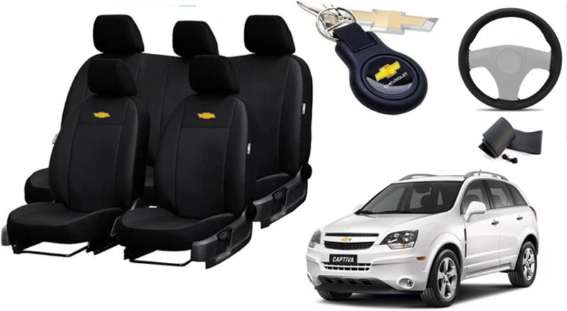 Imagem de Kit de Capas de Couro Premium para Captiva 2011 - Couro Impermeável + Chaveiro + Capa de Volante