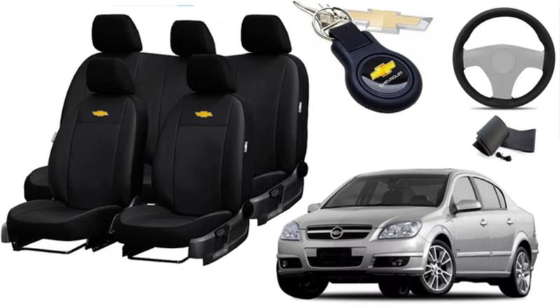 Imagem de Kit de Capas de Couro Premium para Vectra 2005 - Couro Impermeável + Chaveiro + Capa de Volante