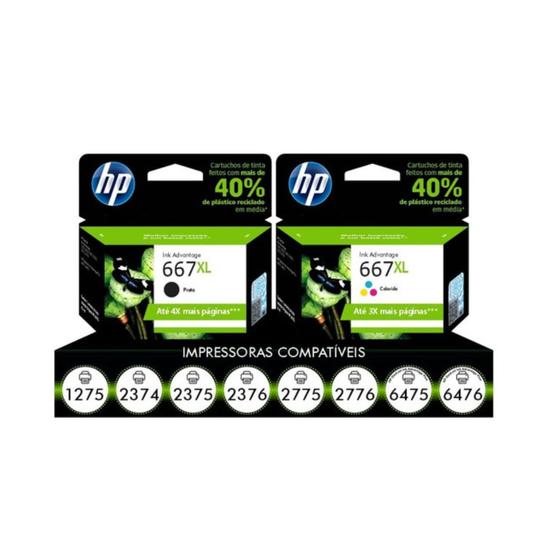 Imagem de Kit De Cartuchos Originais Hp 667 Xl Black + Color