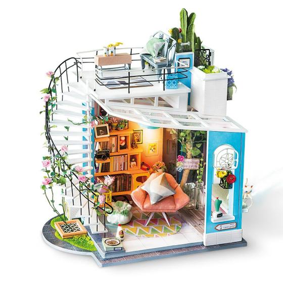 Imagem de Kit de casa de bonecas em miniatura ROBOTIME em escala 1:24 com luz LED