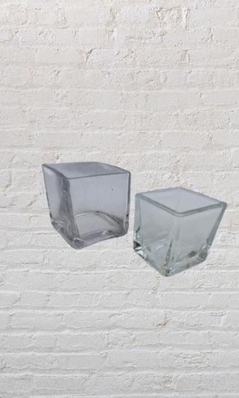 Imagem de Kit de castiçal e vaso de vidro quadrados