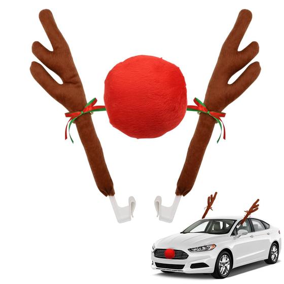 Imagem de Kit de Chifre de Rena para Carro - Decoração de Natal com Nariz