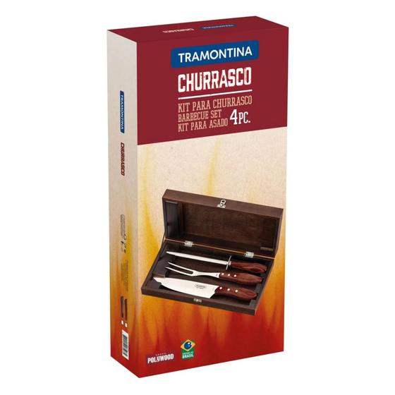 Imagem de Kit de Churrasco 4 Peças Tramontina - Castanho- Polywood 7891112175082