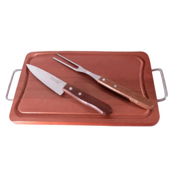 Imagem de Kit De Churrasco Madeira Com Garfo e Faca Inox