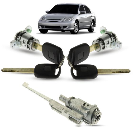 Imagem de Kit de Cilindros Porta Dianteiras Ignição Com Chave Honda Civic 2001 2002 2003 2004 2005 2006