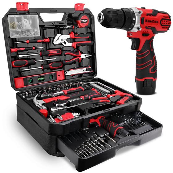 Imagem de Kit de conjunto de ferramentas KingTool de 276 peças com furadeira elétrica sem fio de 12 V