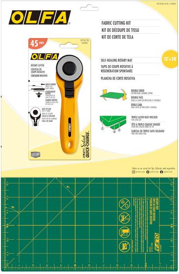 Imagem de Kit de Corte de Tecido OLFA com Cortador Rotativo de 45mm - Troca Rápida