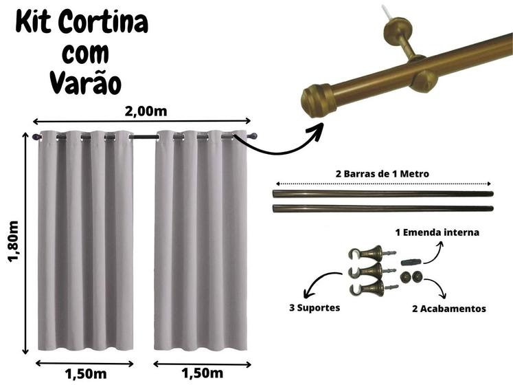 Imagem de Kit De Cortina Com Suporte Incluso 3x1,80 Oxford Cinza Prime