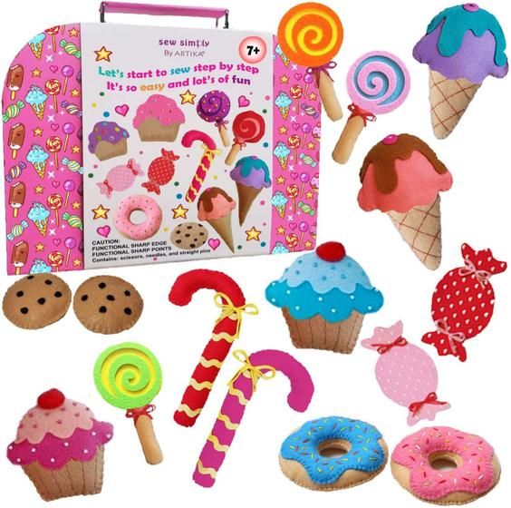 Imagem de KIT DE Costura ARTIKA para Crianças, Kit de Costura Infantil Yum-Yummy, O Kit de Costura Infantil Mais Abrangente, Artesanato DIY para Crianças, Suprimentos de Costura, Livreto de Cortar Formas de Estêncil para o Primeiro Passo na Costura.