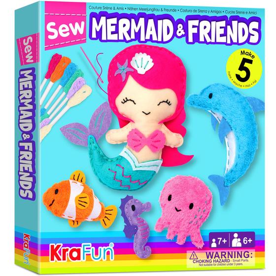 Imagem de Kit de costura KRAFUN Mermaid Sea Animals com 5 bonecas de pelúcia para crianças com mais de 7 anos