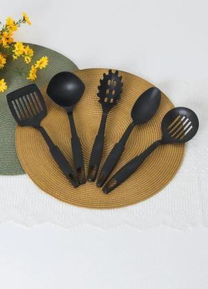 Imagem de Kit de Cozinha com 5 Utensílios em Nylon - Colher, Escumadeira, Concha e Mais