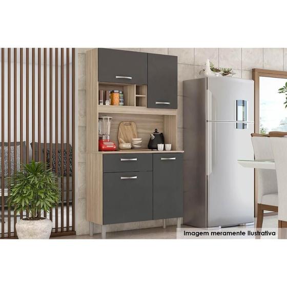 Imagem de Kit de Cozinha Compacta Malta 4 Portas e 1 Gaveta 91cm Avena/Grafito - Demóbile