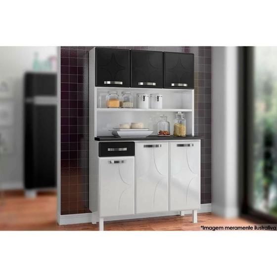 Imagem de Kit de Cozinha Compacta Rubi Smart Aço 6 Portas e 1 Gaveta 105cm Branco/Preto - Telasul