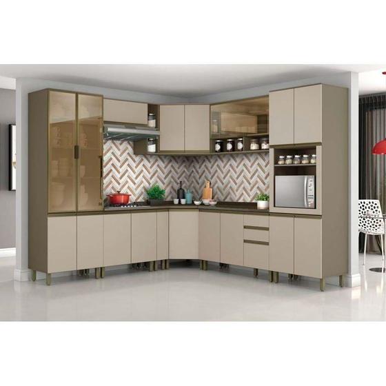 Imagem de Kit de Cozinha Completa 14 Peças Connect 1 (4 Armários + 4 Balcões + 2 Paneleiros + 4 Complementos) C14P05 Duna/Cristal - Henn