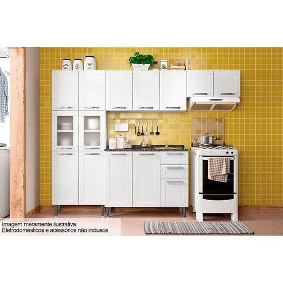 Imagem de Kit de Cozinha Completa 4 Peças Múltipla  (2 Armários + 1 Balcão + 1 Paneleiro) C4P82 Branco - Bertolini